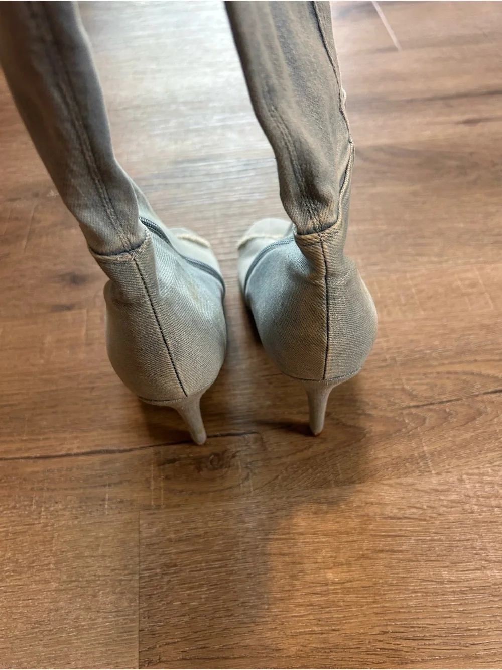 Womens Thigh-High Over-the-Knee Denim Distressed Stiletto Boots Light Wash 11